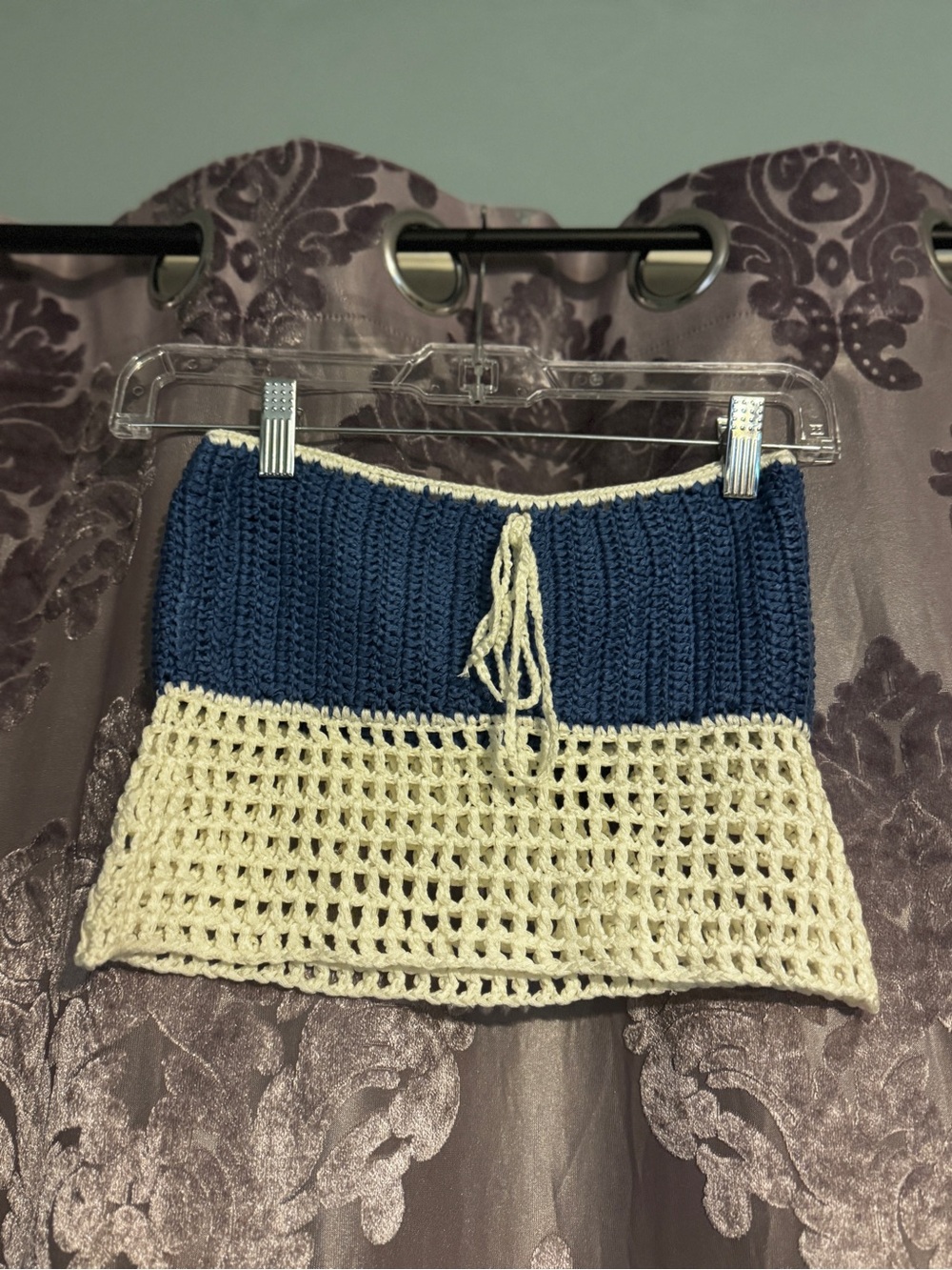Edikted Blue and Cream Crochet Strapless Tube Top - Picture 3 of 5